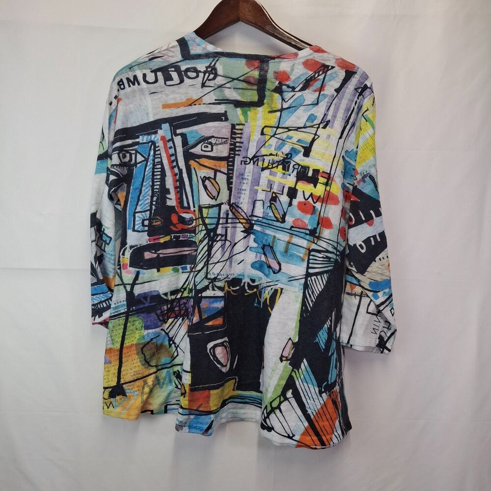 Et’Lois Abstract Print Top 3/4 Sleeve Lightweight Made USA Size L - Picture 2 of 8